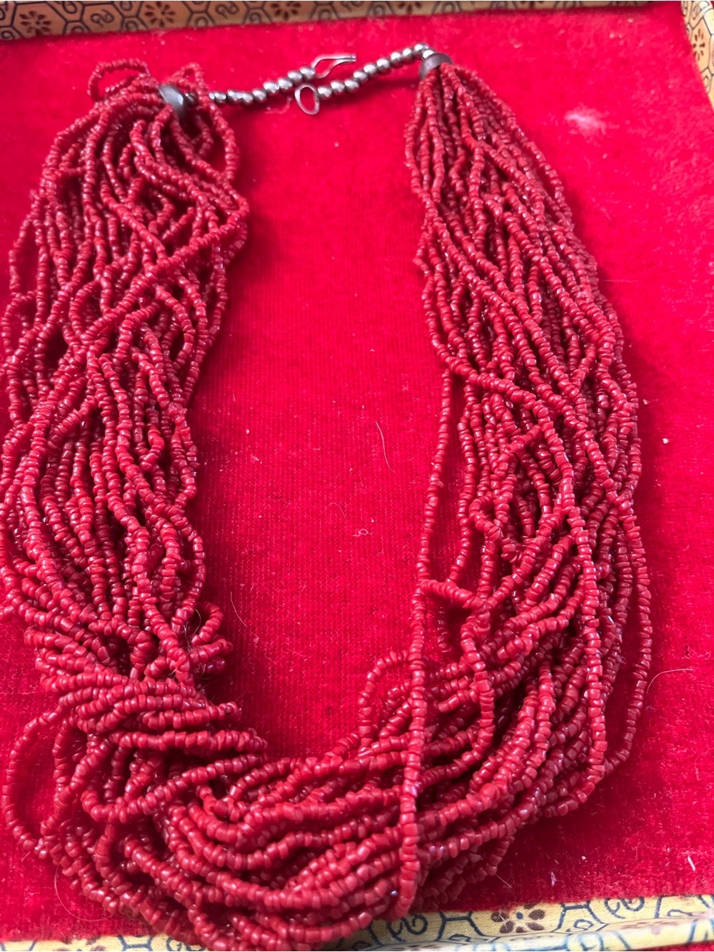 Red Multi-Strand Seed Bead Necklace - Unbranded